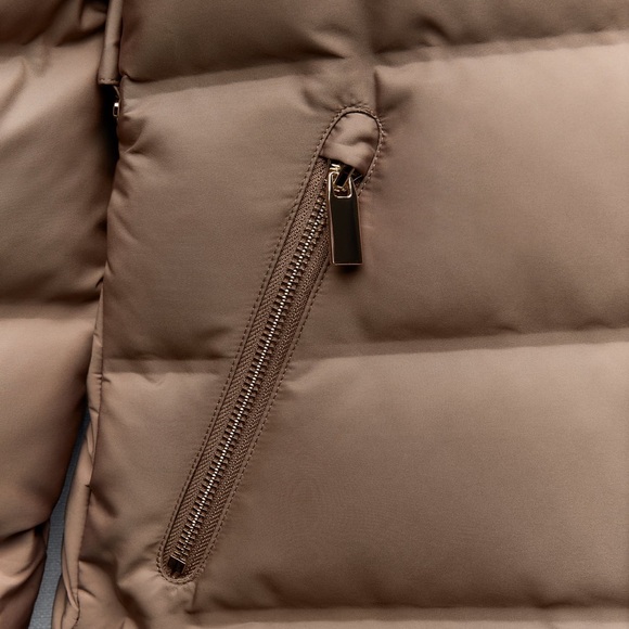 ZARA LONGLINE HOODED QUILTED FEATHER AND DOWN COAT - Picture 8 of 13